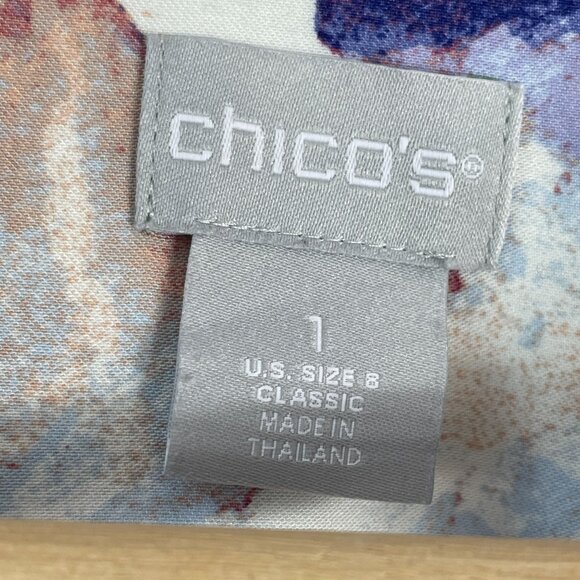 Chicos Womens 8 No Iron Chic Stretch Floral Button Up Shirt 3/4 Sleeve Blouse - Picture 4 of 11